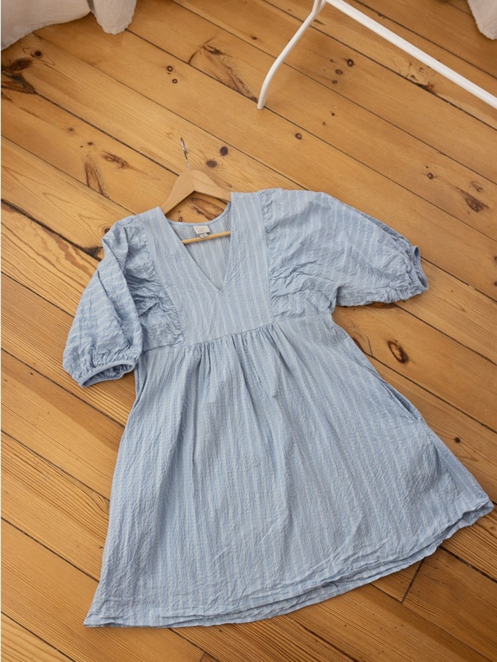 a new day Light Blue V-Neck Puff Sleeve Dress